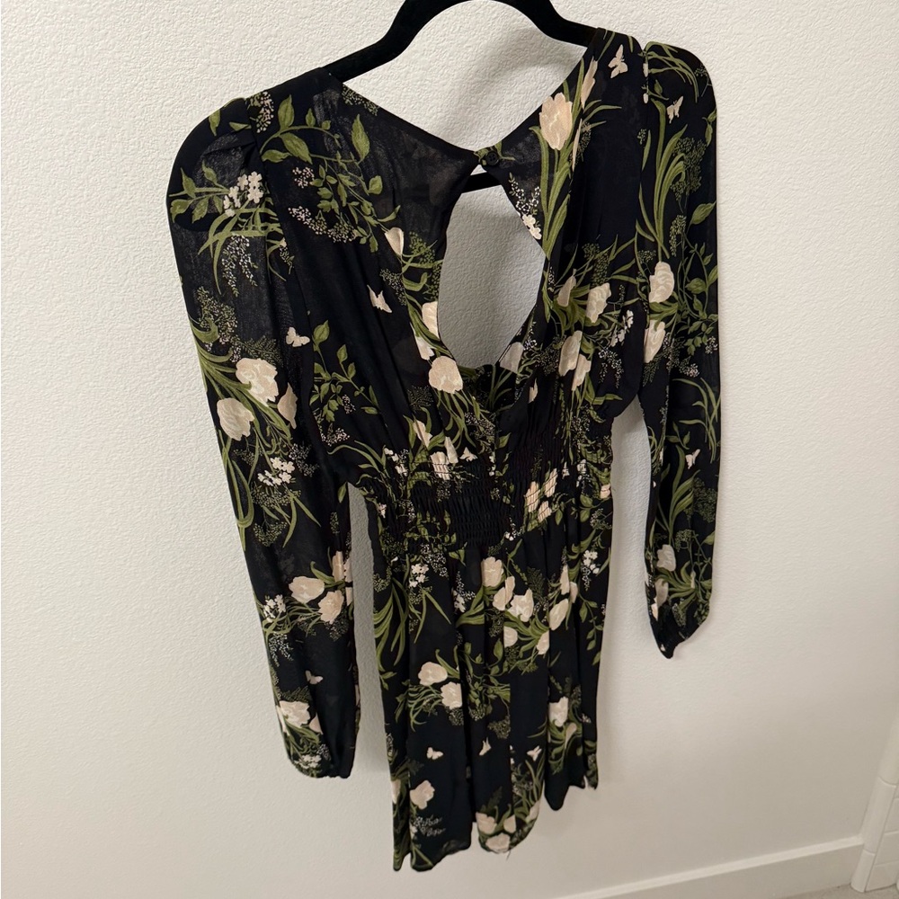 Reformation Anastasia Wilder Black and Green Floral Long Sleeve Dress - Size 6 - Picture 3 of 5